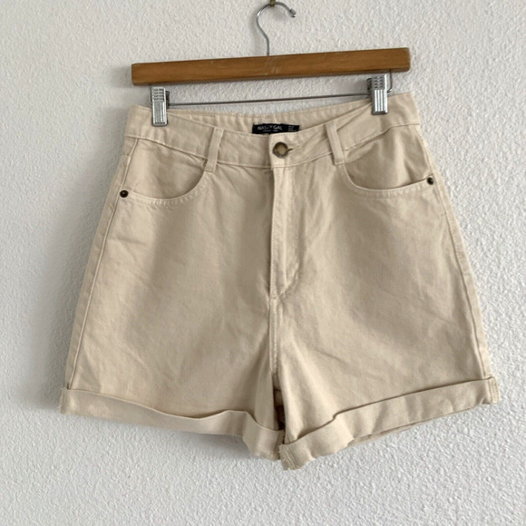Nasty Gal Pants - Women's Nasty Gal Organic Denim Roll Hem‎ high waist Shorts Color: Beige Sz 8